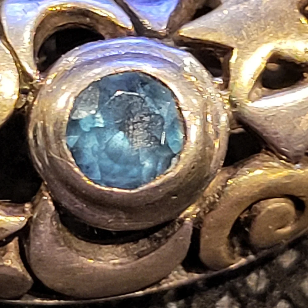 Crescent Moon & Stars Birthstone Sterling Silver Brooch